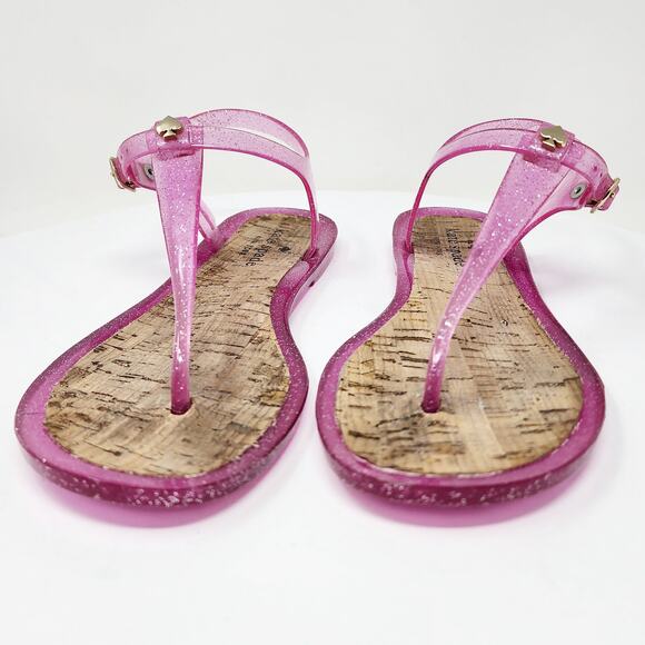 Kate Spade Yari Jelly Sandal Women 7 Pink Rubber Ankle Strap Gold Spade Logo - Picture 3 of 9